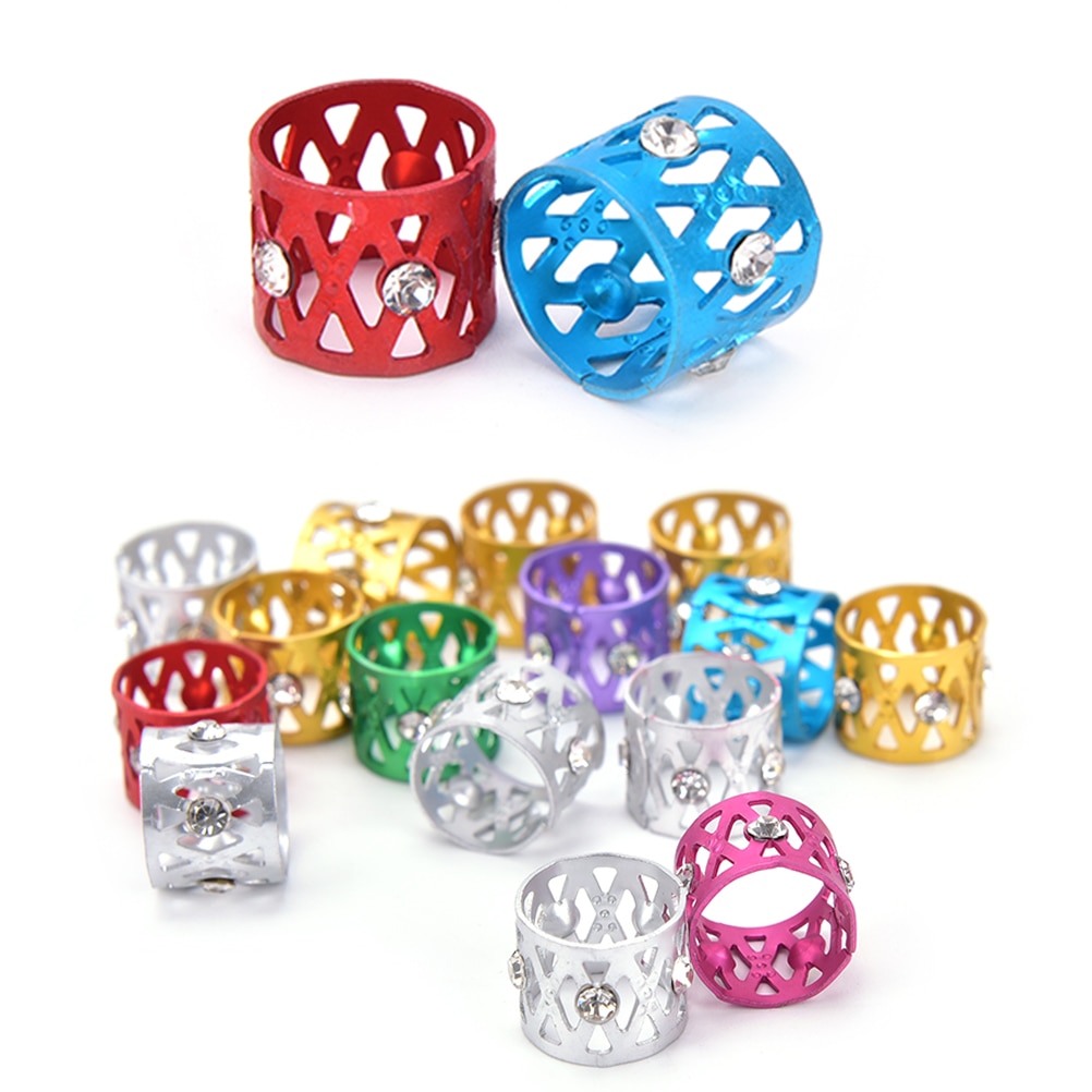 10pcs Pink #Red #Blue #Golden #Silver Mixed Dreadlock Beads Adjustable Hair Braids Cuff Clip Micro Ring Beads