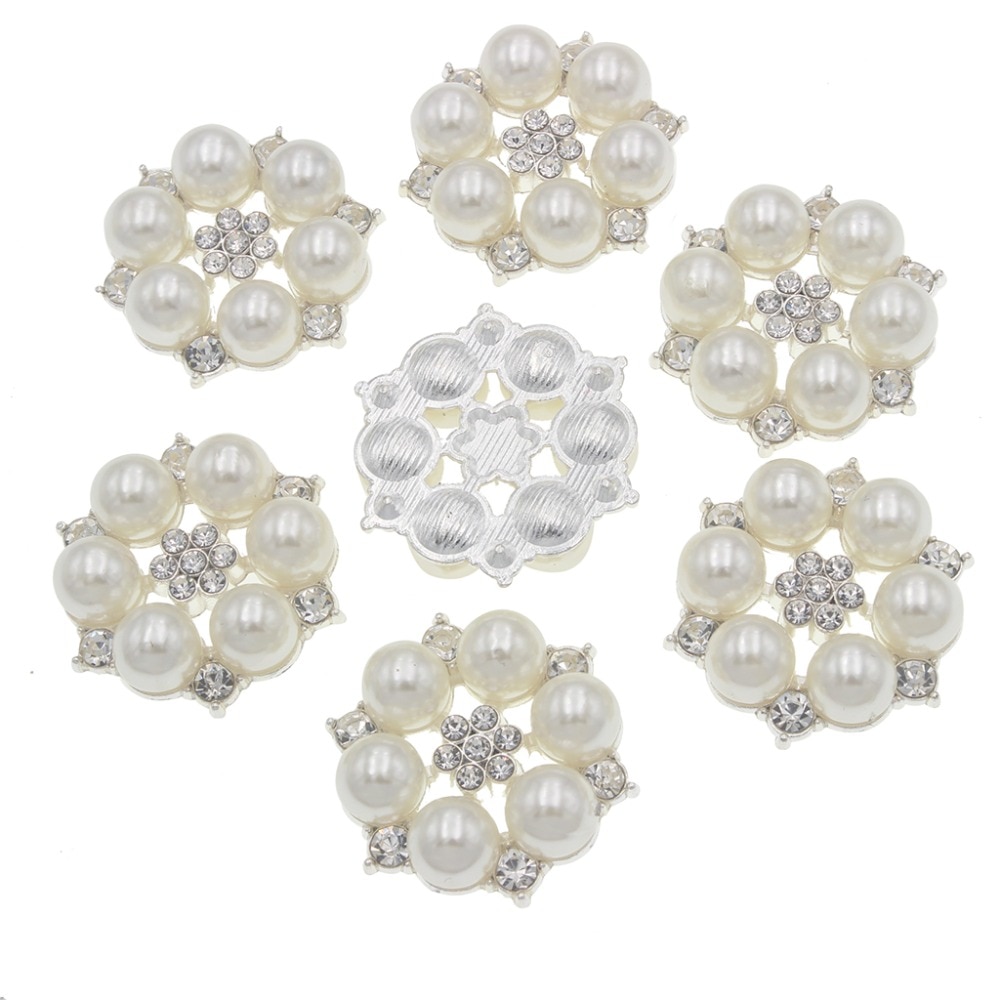 Nidalee 25mm Pearl Rhinestone Flatback Buttons Alloy Acrylic DIY Wedding Accessories mobile phone shell Bow Hair Accessories