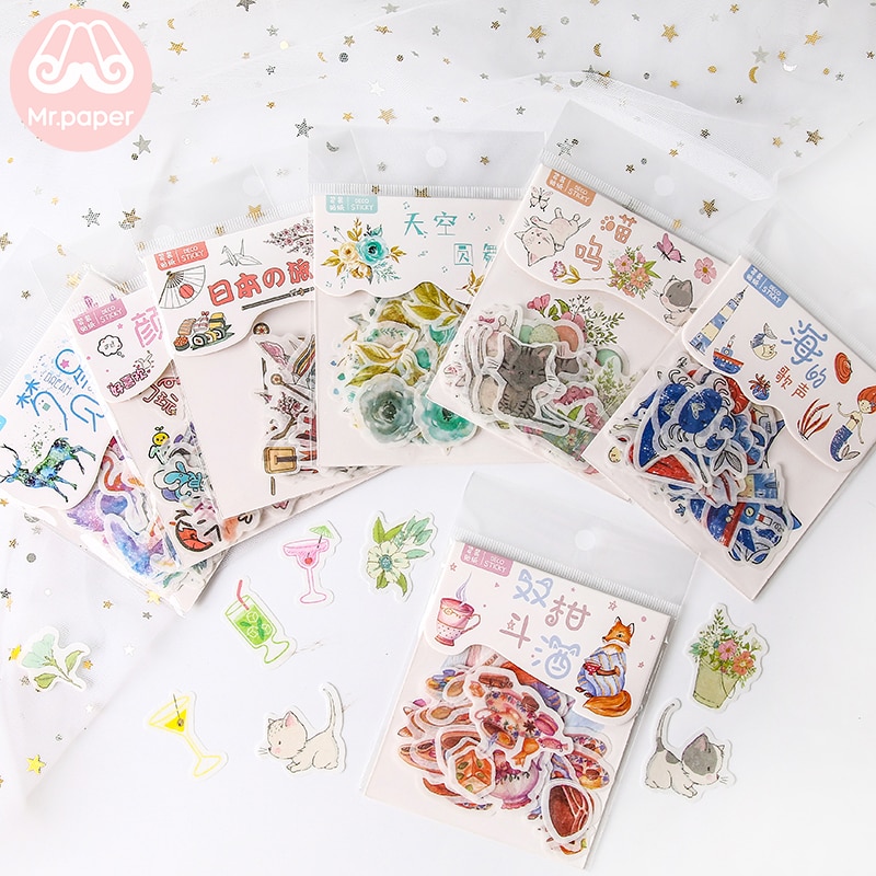 Mr.paper 40Pcs/bag 24 Designs Cute Diary Sticker Scrapbooking Heart Beat Series Japanese Kawaii Creative Stationery Deco Sticker