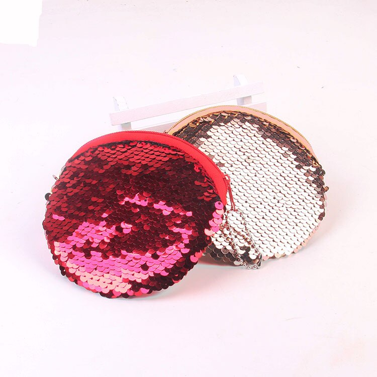 1PC Women Sequins Coin Purse Pocket Change Wallet For Girls Round Organizer Earphone Pouch Portable Children Zipper Purse Bags