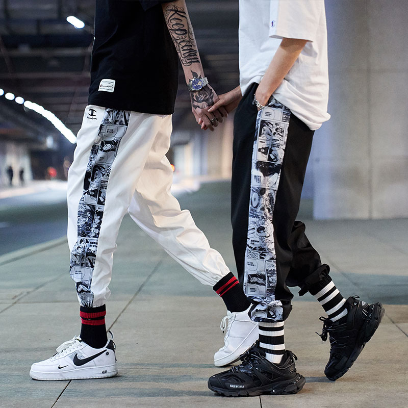 Mens side Anime Print Harem Pants for 2021 Fashion Trends Clothing Teens Hip Hop Trousers Japanese Streetwear Joggers Sweatpants