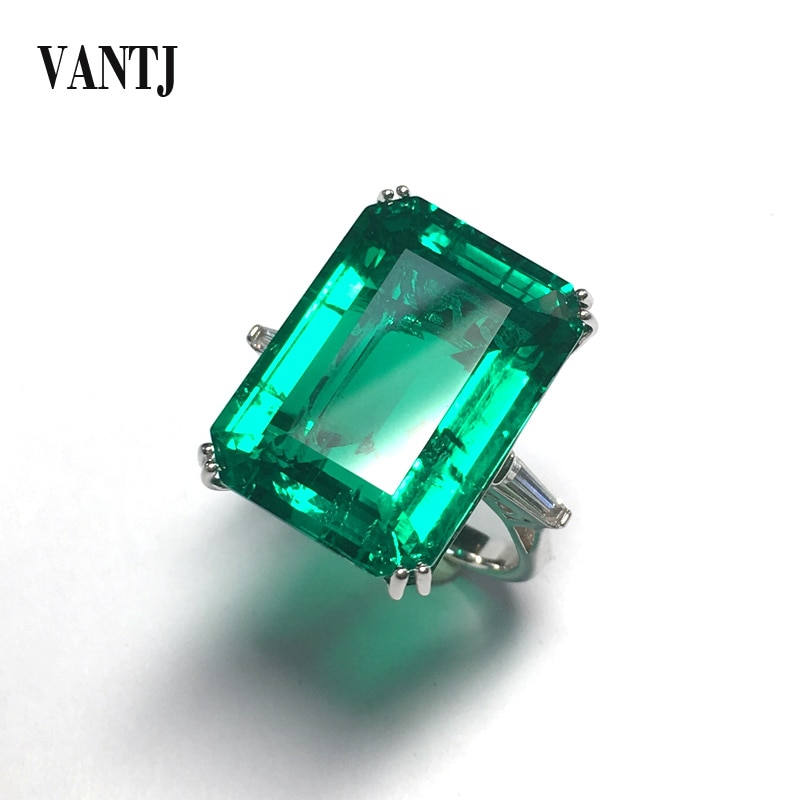 VANTJ Big Stone 20Ct Lab Grown Emerald Rings Real 10K Gold Created Emerald Moissanite Fine Jewelry Women Party Wedding Gift