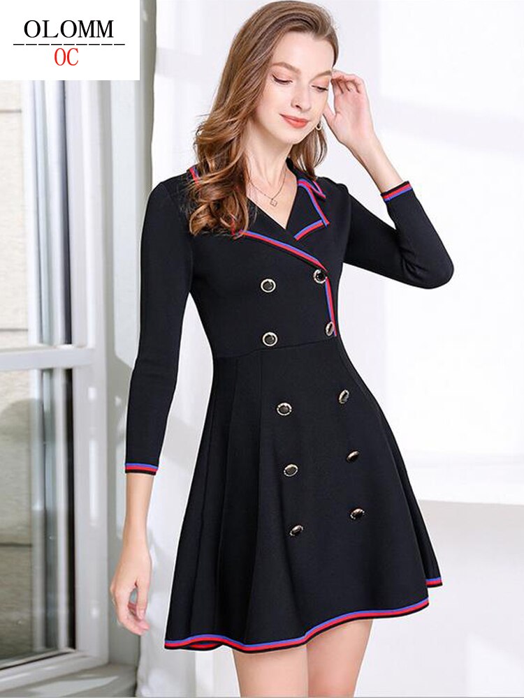 OLOMM high-end quality women's dress suit collar dress Waist down Short skirt free shipping NF2020-3