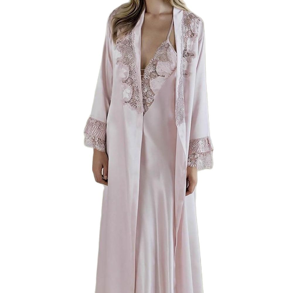 Women Nightgown Dressing Gown Pajamas Suit Lace Satin Lingerie Soft Comfortable At Home Wearable On Bed 6 Piece Sizes S M L XL