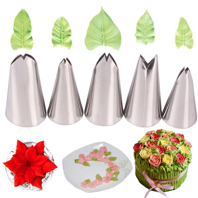 5Pcs/set Leaves Cream decorated mouth Nozzles Stainless Steel Baking tools Nozzles Pastry Cake Decorating Pastry Fondant Tools