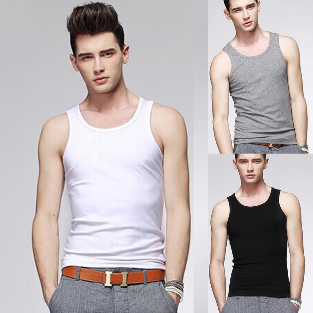 Men Cotton Tops Summer Fashion Tank Tops Solid Color Vest Bodyshaper Fitness Undershirt Casual Slim Shirts Soft Big Size T-Shirt