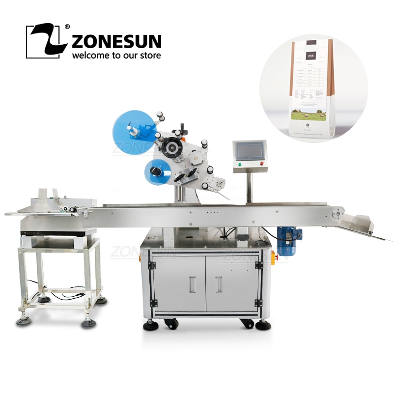 ZONESUN ZS-T832 Automatic Sticker Adhesive Plane Bag Tag Food Paper Book Large Plastic Film Flat Packing Labeling Machine