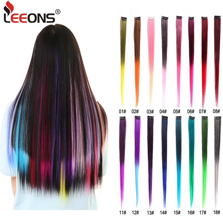 Leeons 20Inch One Clip In Hair Ombre Hair Hairpiece Synthetic Hair Clip Extension Heat-Resisting Straight Hairpiece Clips In