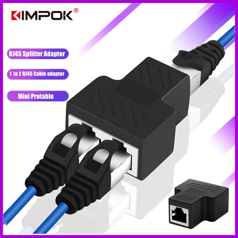 KIMPOK RJ45 Coupler Female Connector 2 Way RJ45 Network Splitter Adapter Extender, LAN Connector,Suitable for Cat5 Cat6 Ethernet