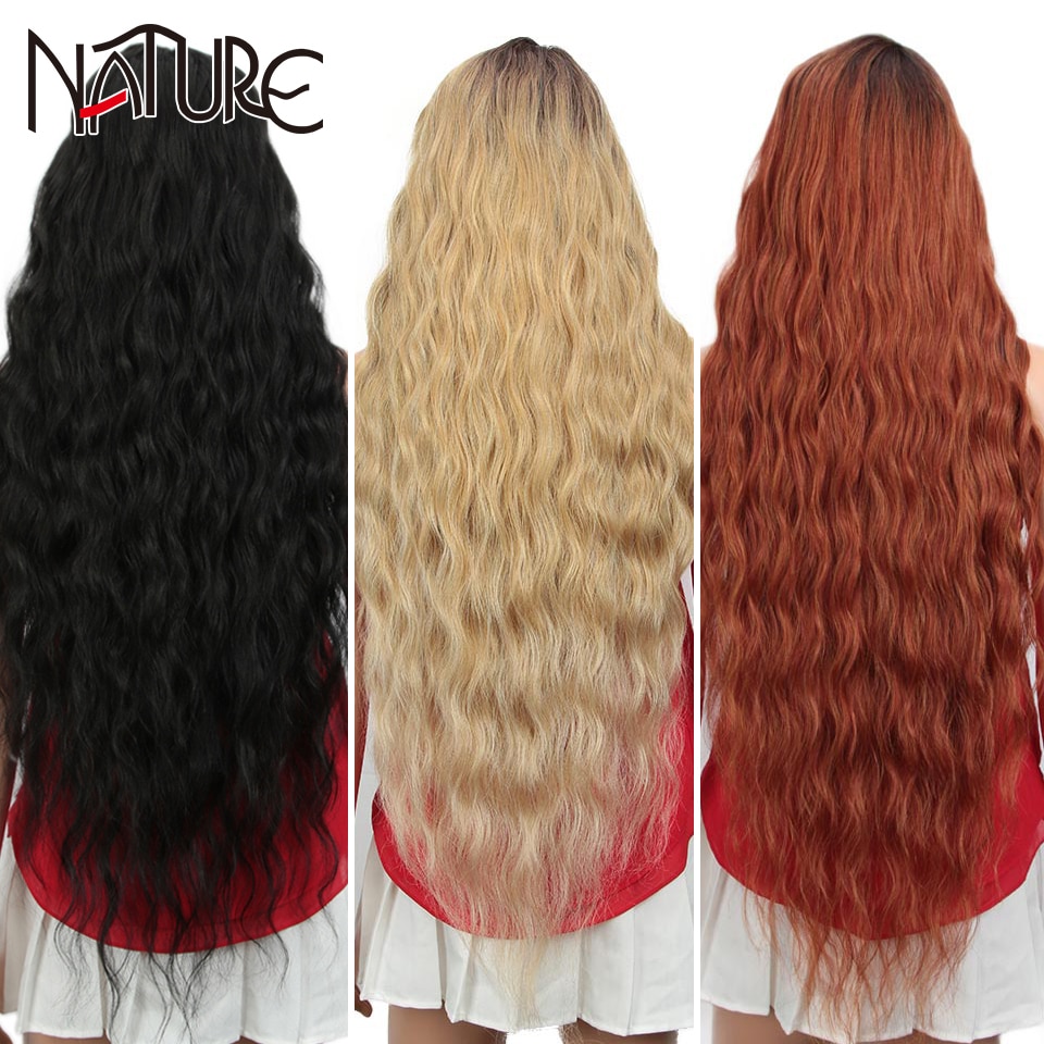 Nature Wig Cosplay Long Water Wave Fake Hair 42 Inch High Temperature Fiber Blonde Ombre Brown Synthetic Wigs For Black Women