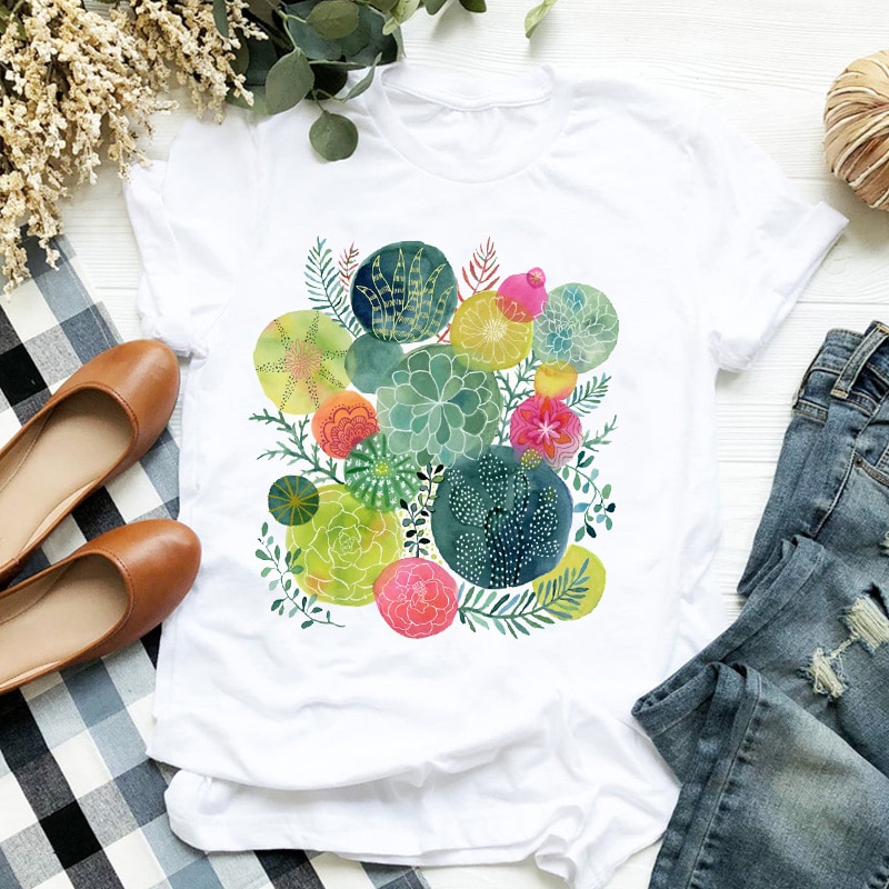 Women T Shirt Watercolour Fruit Print Tshirt Women Short Sleeve O Neck Loose T-shirt Ladies Summer Causal Tee Shirt Clothes Tops