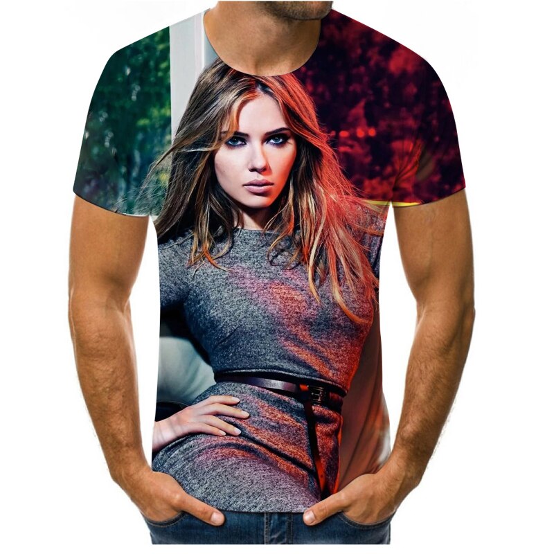 Girls drop shipping 2020 summer new fashion 3d t-shirt sexy beauty cartoon printed men's women's T-shirt casual cool T-shirt