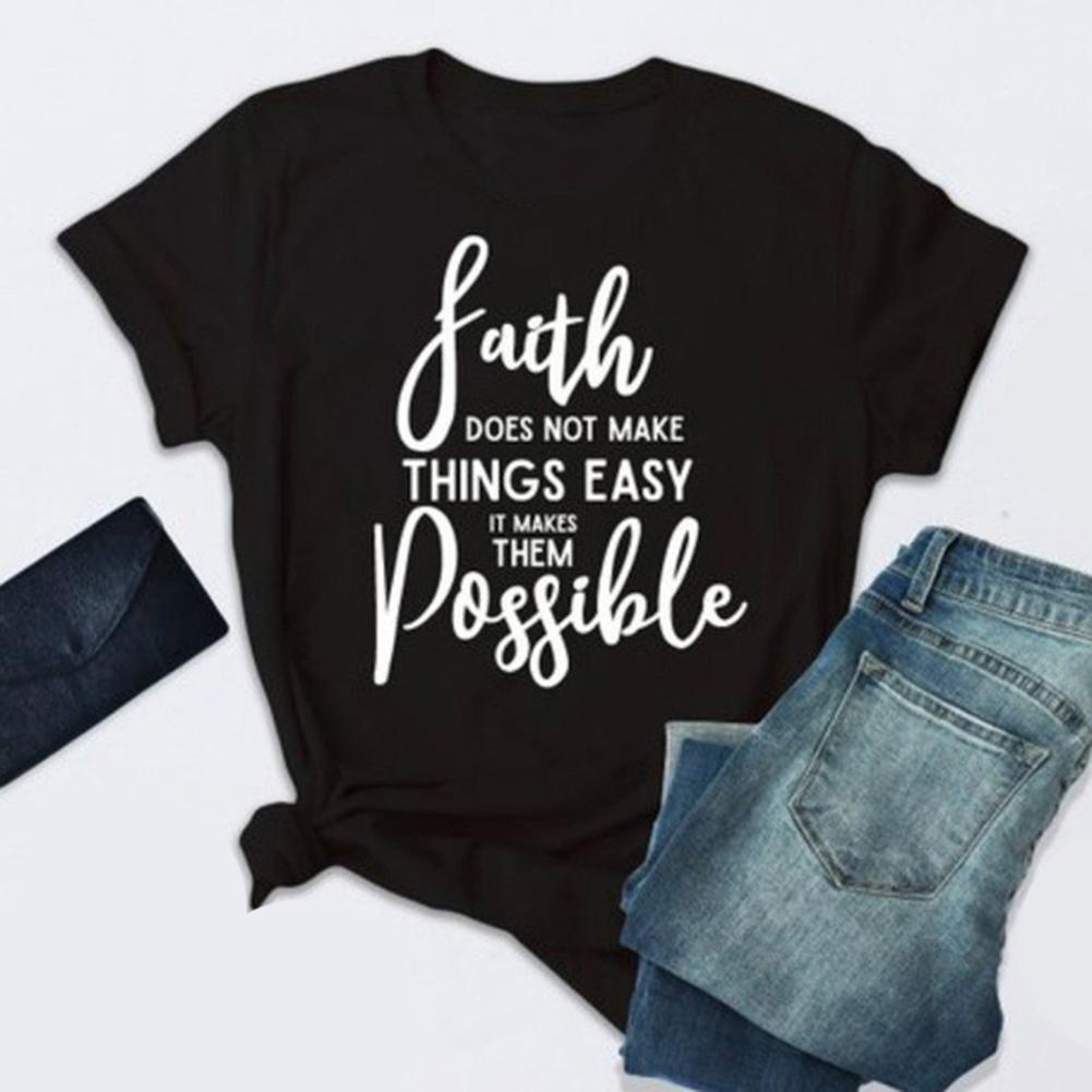 Plus Size Women Faith Inspirational Letter Print Short Sleeve Summer T-Shirt Tops T-shirt Ladies Clothing Casual Women T-Shirt