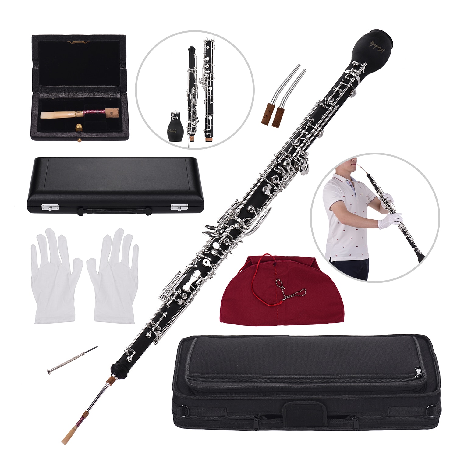 Professional English Horn Alto Oboe F Key Synthetic Wood Body Silver-plated Keys Woodwind Instrument with Oboe Aeccessaries