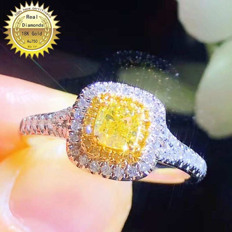 18k white gold diamond ring Engagement&Wedding Natural Real yellow Diamond Ring Jewellery have certificate