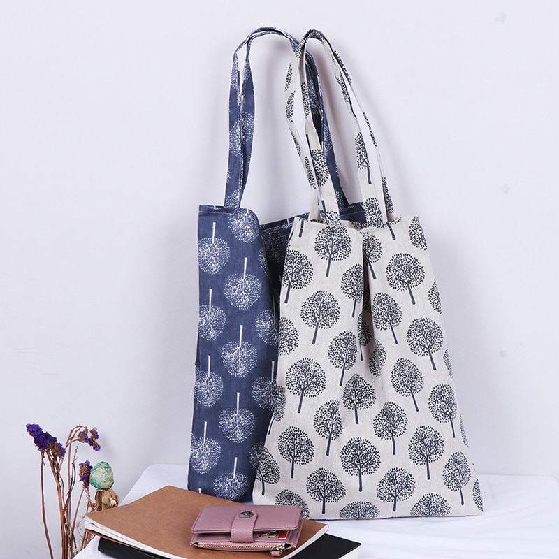 1x Tree pattern linen bag tote ECO shopping outdoor canvas shoulder bags