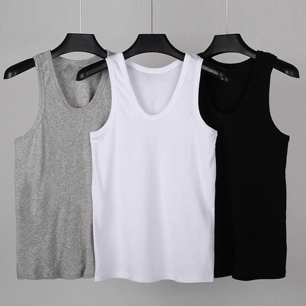 Sporty Men Solid Color Low-cut Neck Sleeveless Cotton Vest Breathable Tank Top men sportwear undershirt fashion vest clothing