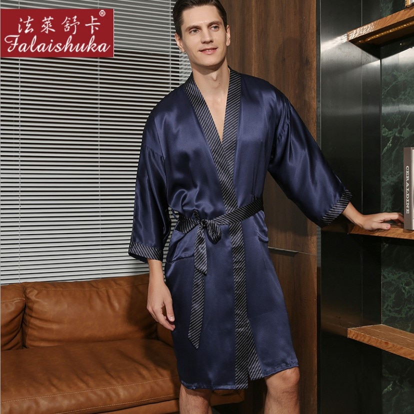 Men 100% Silk Robes Sleepwear Homewears Bathrobes Red Plus Size Long Sleeve Spring Autumn Bath Robes Male Sleepwears Home Wears