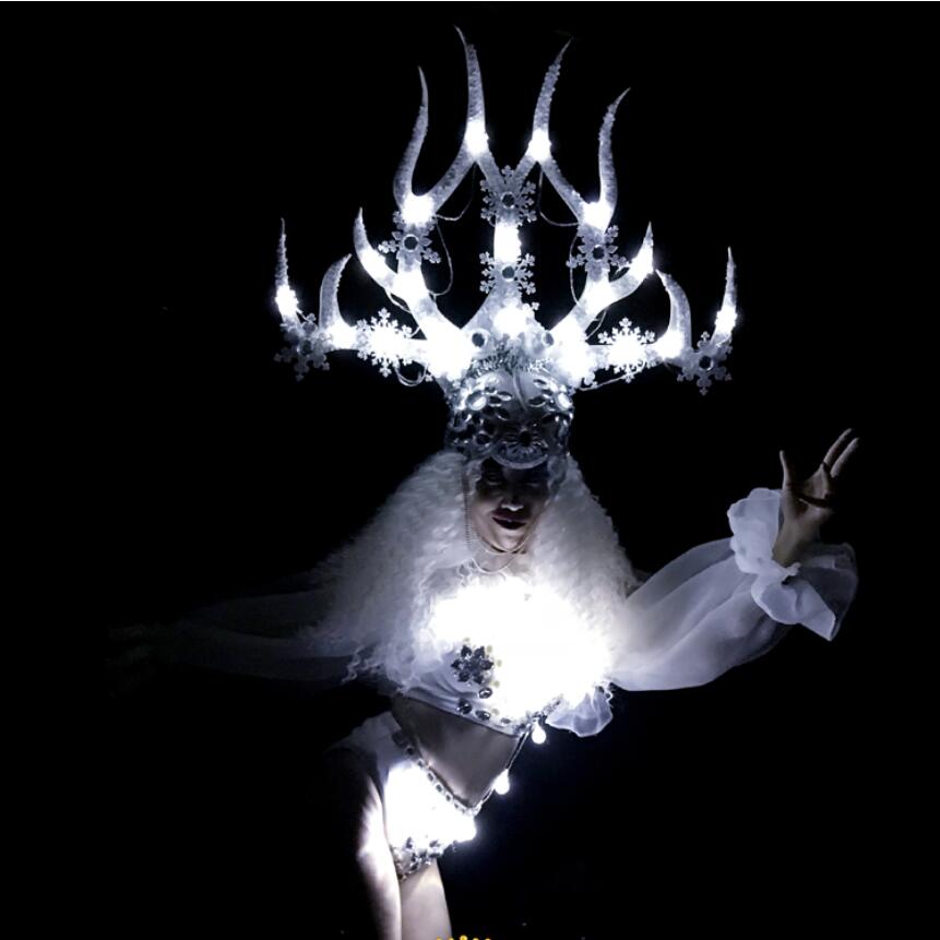 White christmas dance flowers hat LED light costumes female LED Antlers performance costume