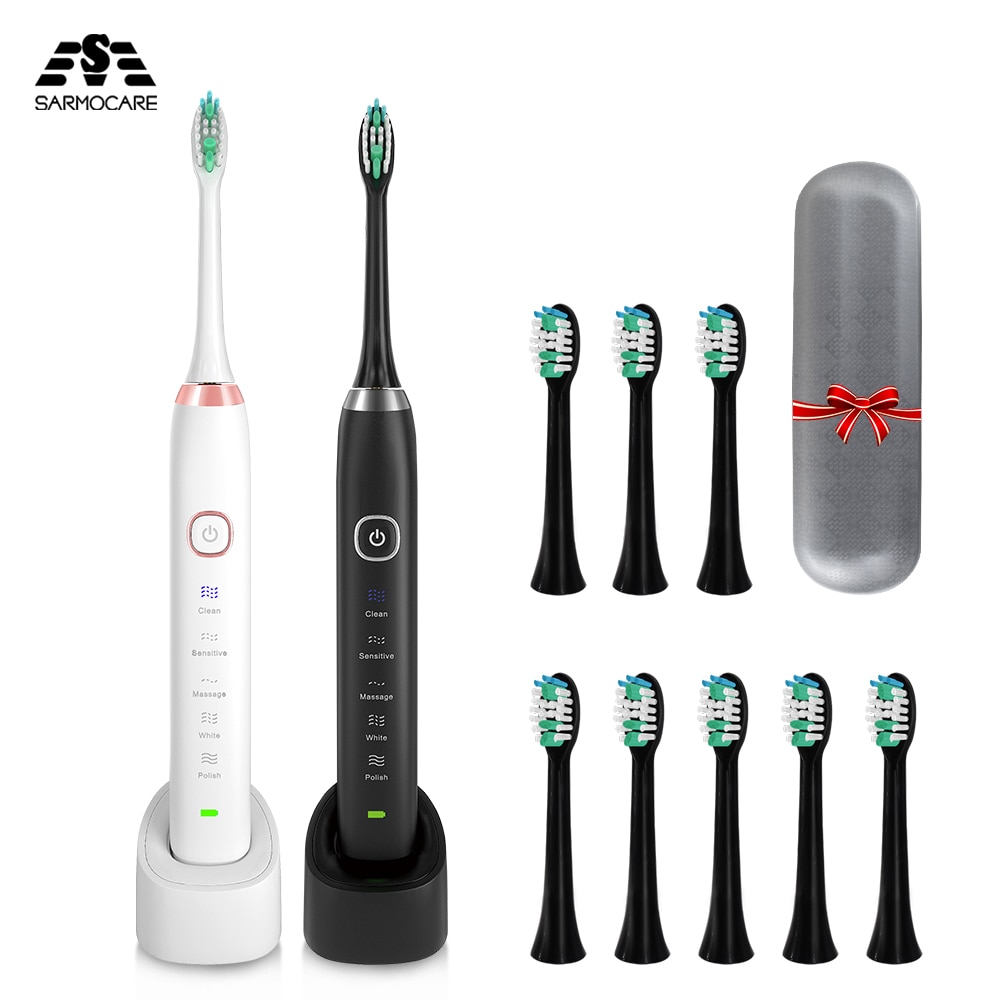 Sarmocare Sonic Electric Toothbrush Ultrasonic Tooth Brush With Facial Brushes And Travel Case 4 Heads Wireless s100