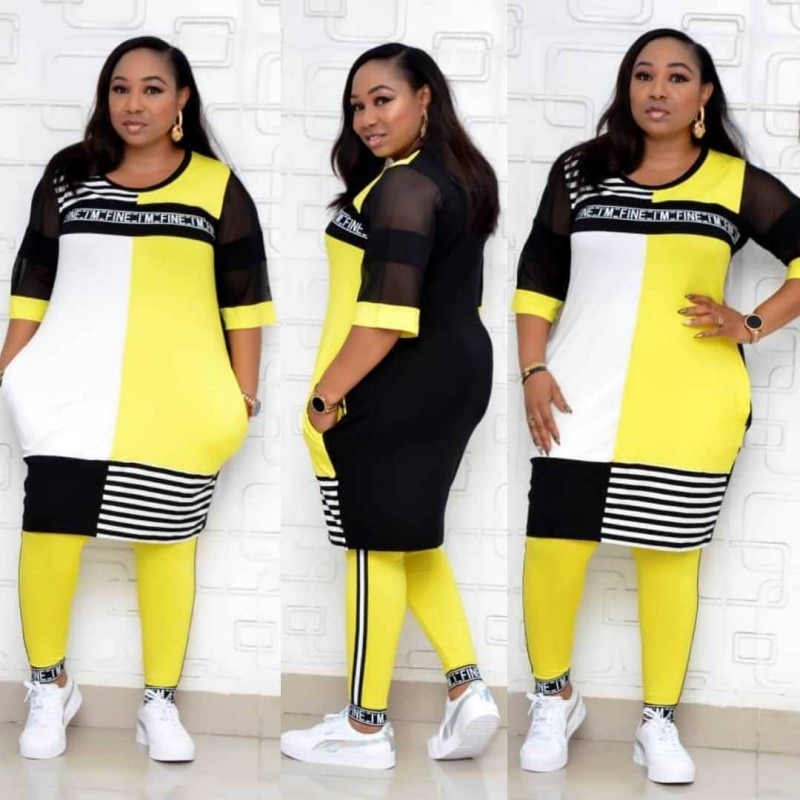 New African Clothes For Women Two Piece Sets Long Tops Skinny Pants Matching Set Mesh Patchwork Tracksuit Set Plus Size 4XL 3XL