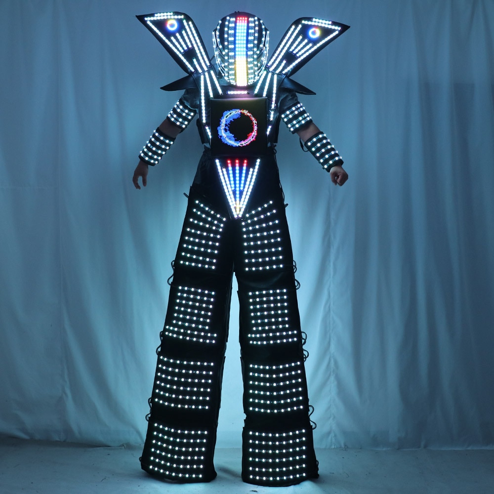 Traje LED Robot Costume Clothes Stilt Walking Luminous Suit Jacket chest display Helmet Laser Gloves