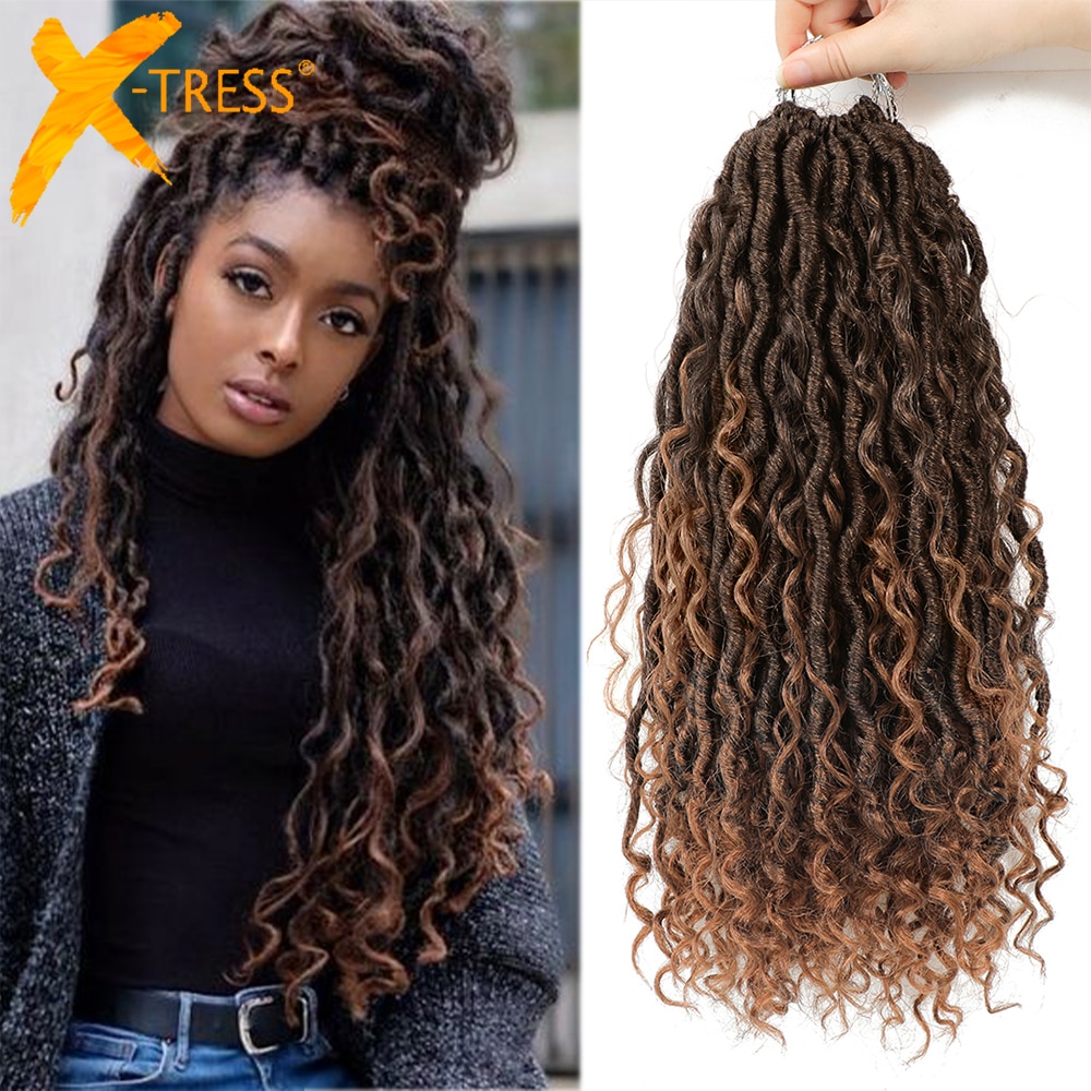 Synthetic Crochet Braids Hair Passion Twist River Goddess Braiding Hair Extension Ombre Brown Faux Locs With Curly Hair X-TRESS