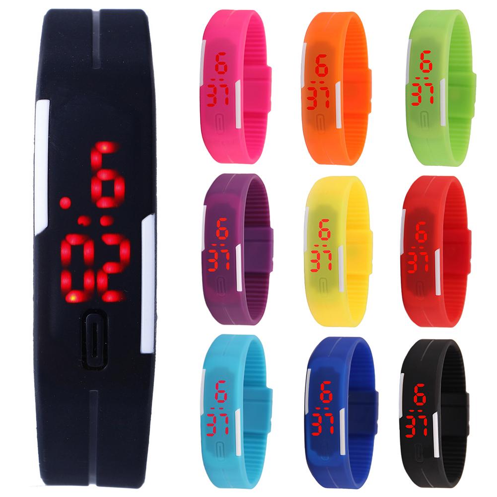 10 Colors Thin Strap Electronic LED Time Date Display Children Boy's Girl's Sports Digital Wrist Watch Clock Xmas Gift for Kids