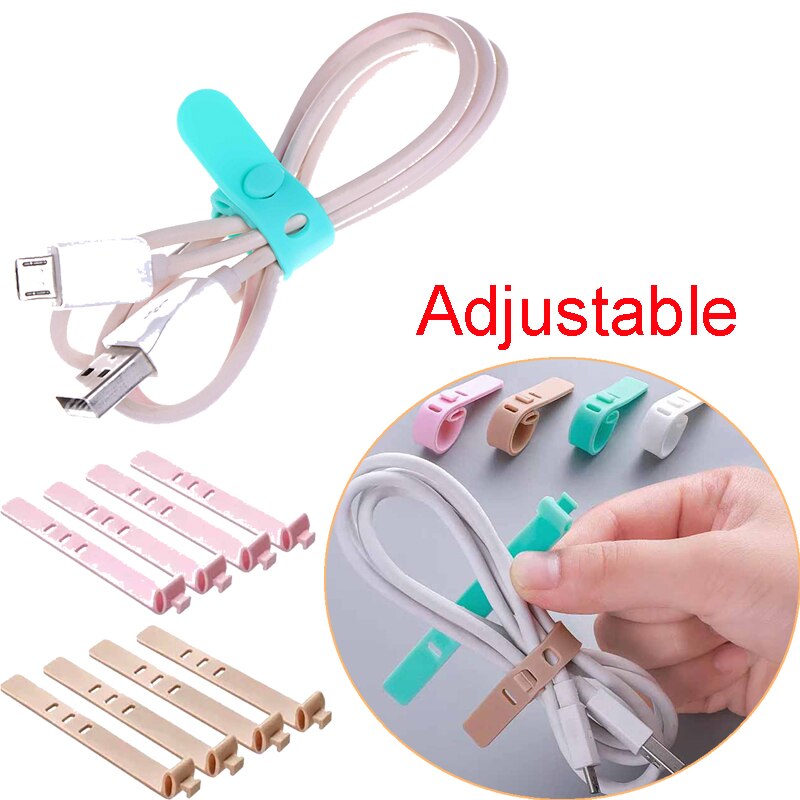 4Pcs Silicone Cable Organizer Wire Wrapped Cord Line Storage Holder for Phone Earphone MP4 Candy Color Cable Winder Ties 7.5cm