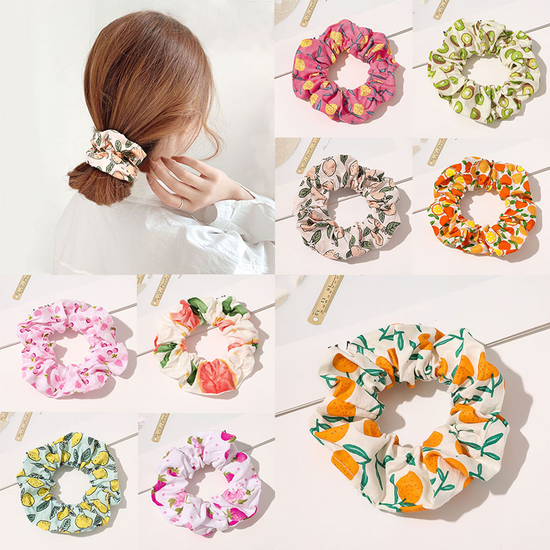 Summer Avocado Peach Hair Scrunchies Women Scrunchie Elastic Hair Bands Girls Headwear Rubber Bands Hair Ties Ponytail Holder