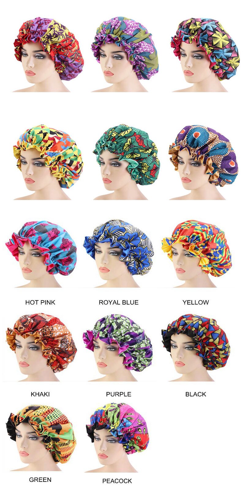 50pcs/lot Women Extra large Satin Lined Bonnets African Pattern Print Fabric Hair Loss Cap Ankara Bonnet Night Sleep Hat Turban