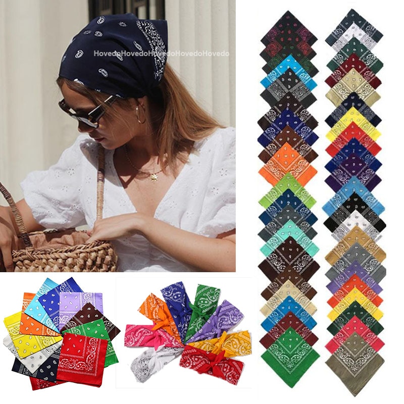 Fashion Women Print Bandana Scarf Hip-hop Bandanas Cross Turban Headband Face Mask Hair Tie Vintage Multifunctional Square Scarf