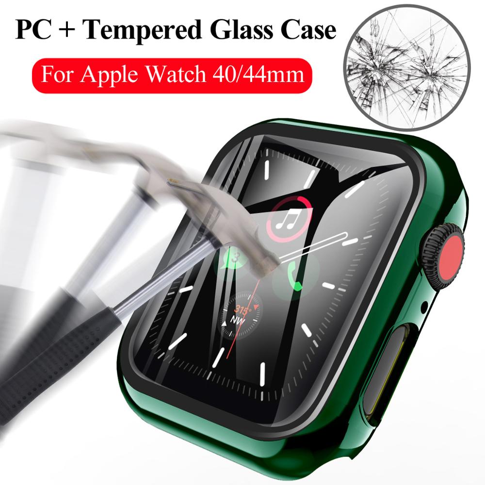 1Pc Tempered Glass Watch Case Cover 3D Curved Plating PC Bumper Case Full Cover PC for Apple Watch Series 5 4 iWatch 40mm 44mm