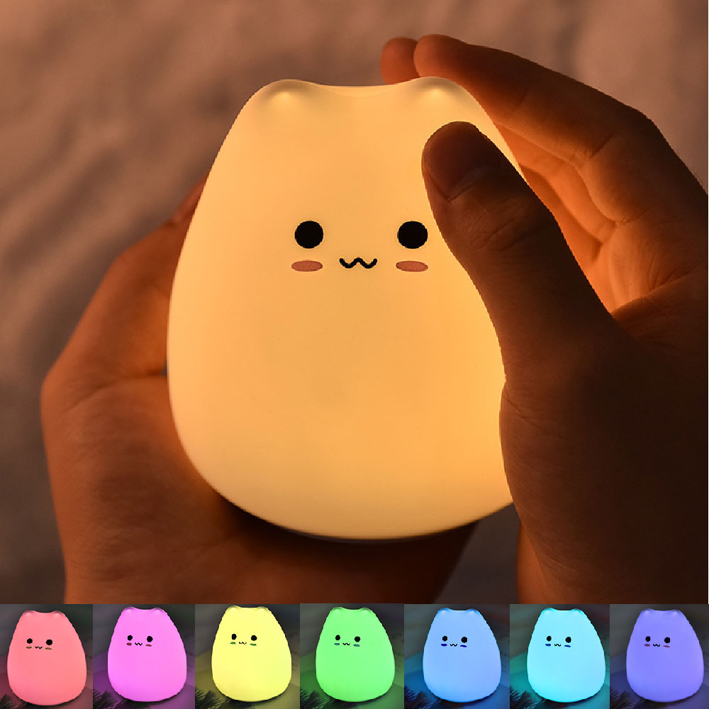 LED Night Lamp Touch Sensor Cat Silicone Animal Light Colorful Child Holiday Gift Sleepping Creative Bedroom Desktop Decor Lamp