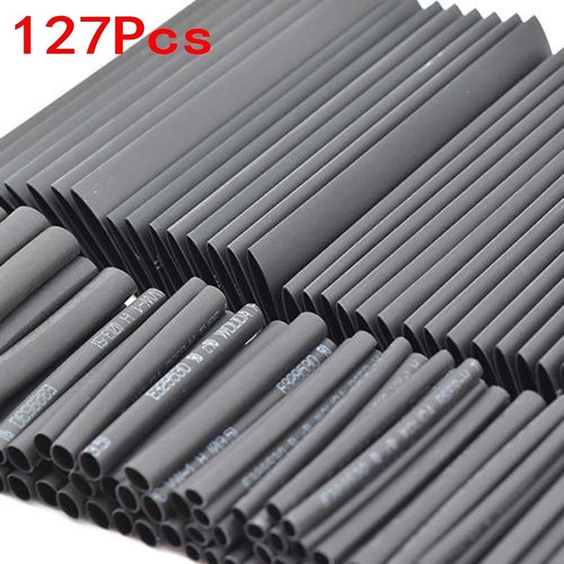 127 pcs Wiring flame retardant heat shrinkable tube set household DIY electrician black tubing classification kit bandaging tube