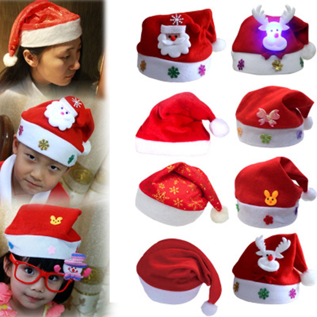 Soft Plush Christmas Hat Party For Baby Adult Santa Hats Red Decoration New Year Decoration Kids Gift Holiday Party Supplies