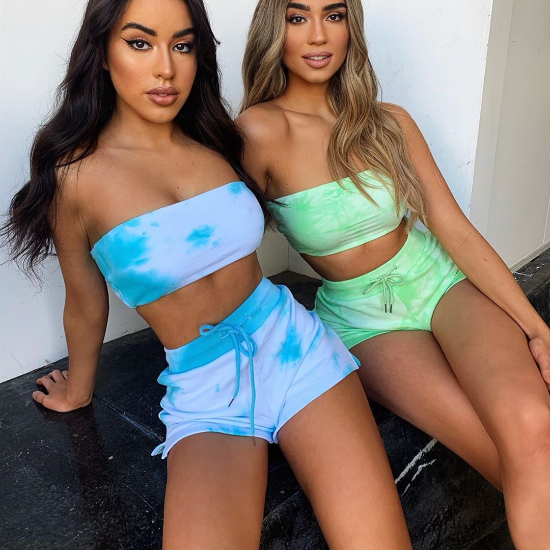 hirigin Sexy Tie Dye 2 Piece Set Women Summer Cropped Tube Top Split Shorts Two Piece Outfits Ladies Tracksuit Sets