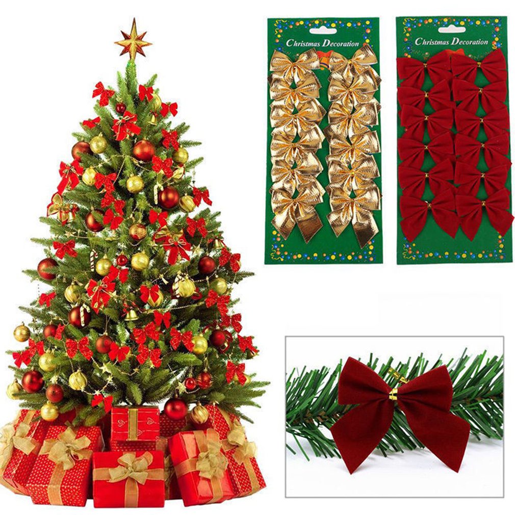 12 Pcs/lot 2020 New Year Decorations for Home Bow Tie Christmas Tree Ornaments Christmas Pendant Tree Party Decoration Baubles D