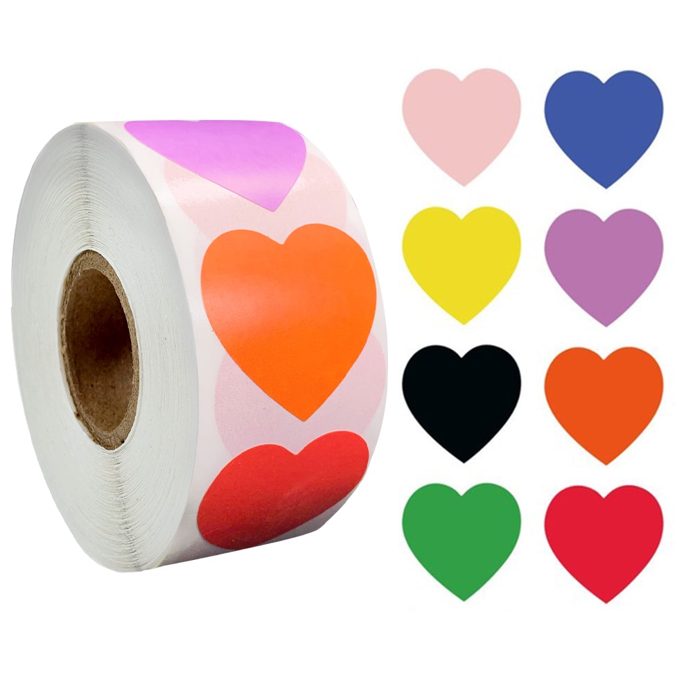 500 Pcs/roll Chroma Heart Labels Stickers Color Code Dot Labels Stickers 1 Inch Red,blue,pink,black,custom Stickers Stationery