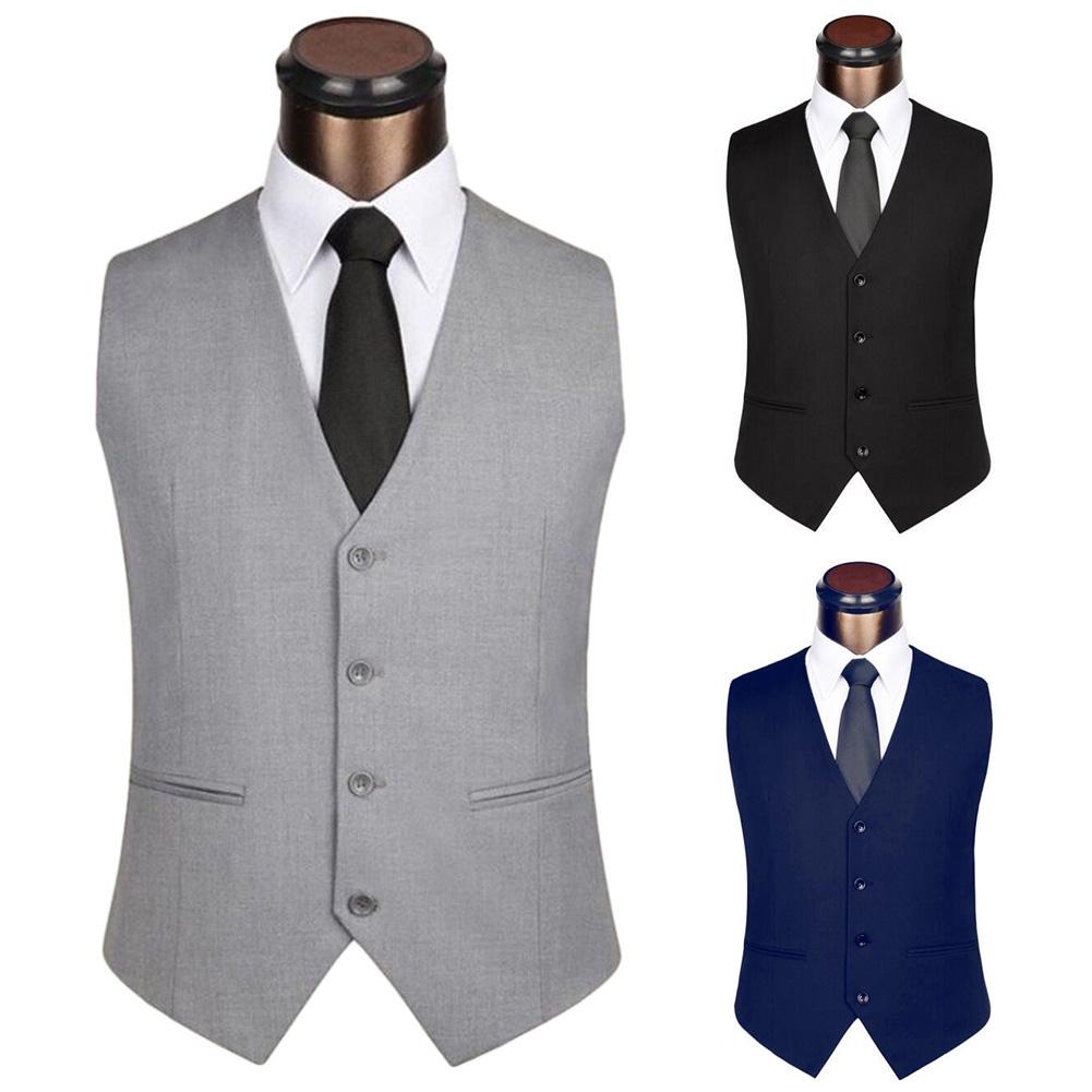 Mens Business Casual Shirt Men Solid Color Sleeveless Back Straps Single-breasted Slim Business Waistcoat