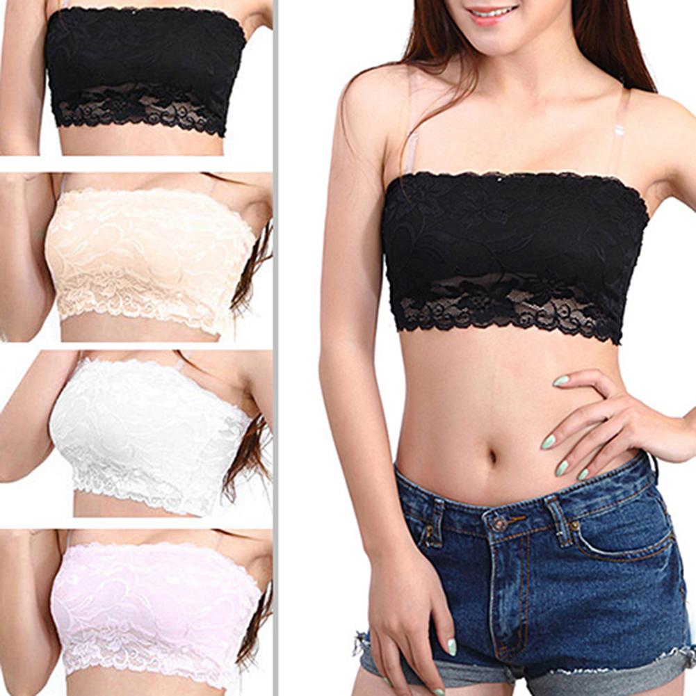 New Women's Sexy Basic Layer Strapless Solid Color Tube Bra Topse Lace Bandeau