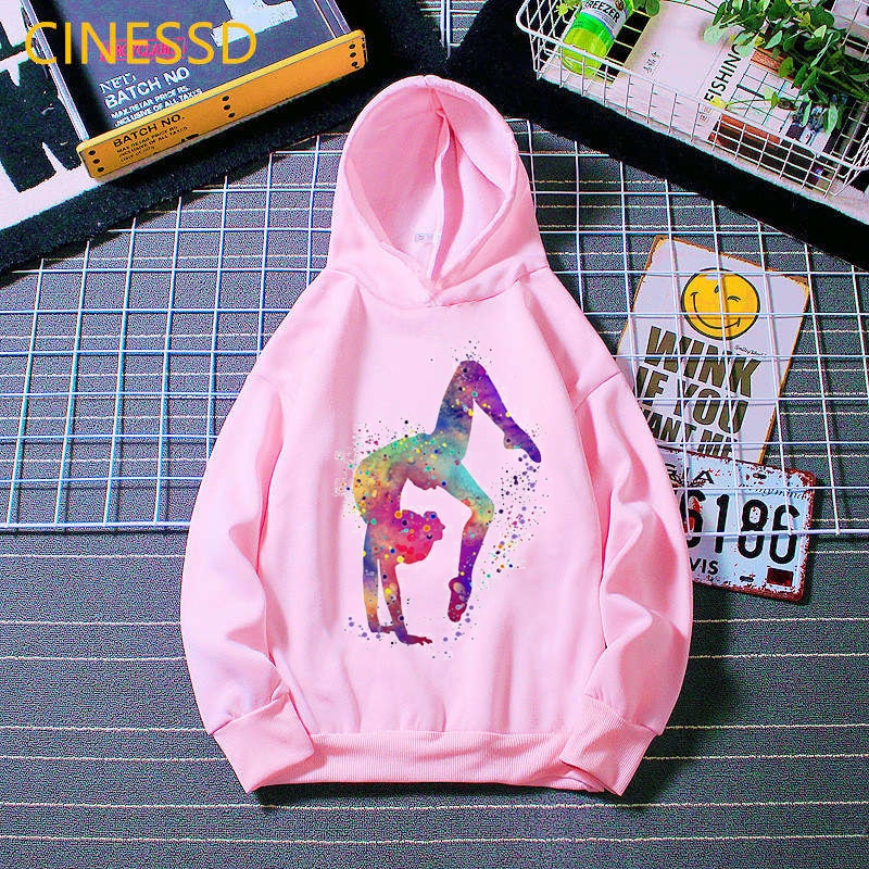 Watercolor gymnastics art print sweatshirts girls GYM lover birthday gift pink top thick clothes kids custom hooodie wholesale