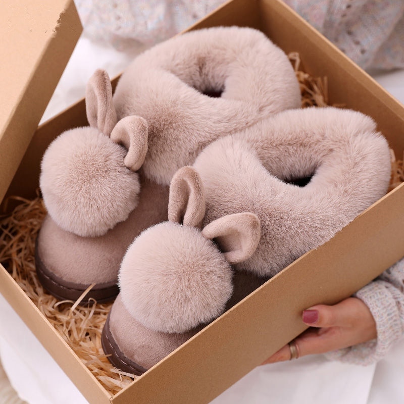 Autumn Winter Cotton Slippers Fur Rabbit Home Warm Thick Bottom Indoor Cotton Shoes Cat Slippers Womens Slippers Cute Fluffy