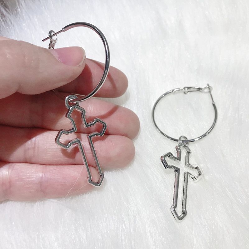 Hollow Cross Dangle Earrings Harajuku Metal Geometric Drop Earrings Jewelry N58F