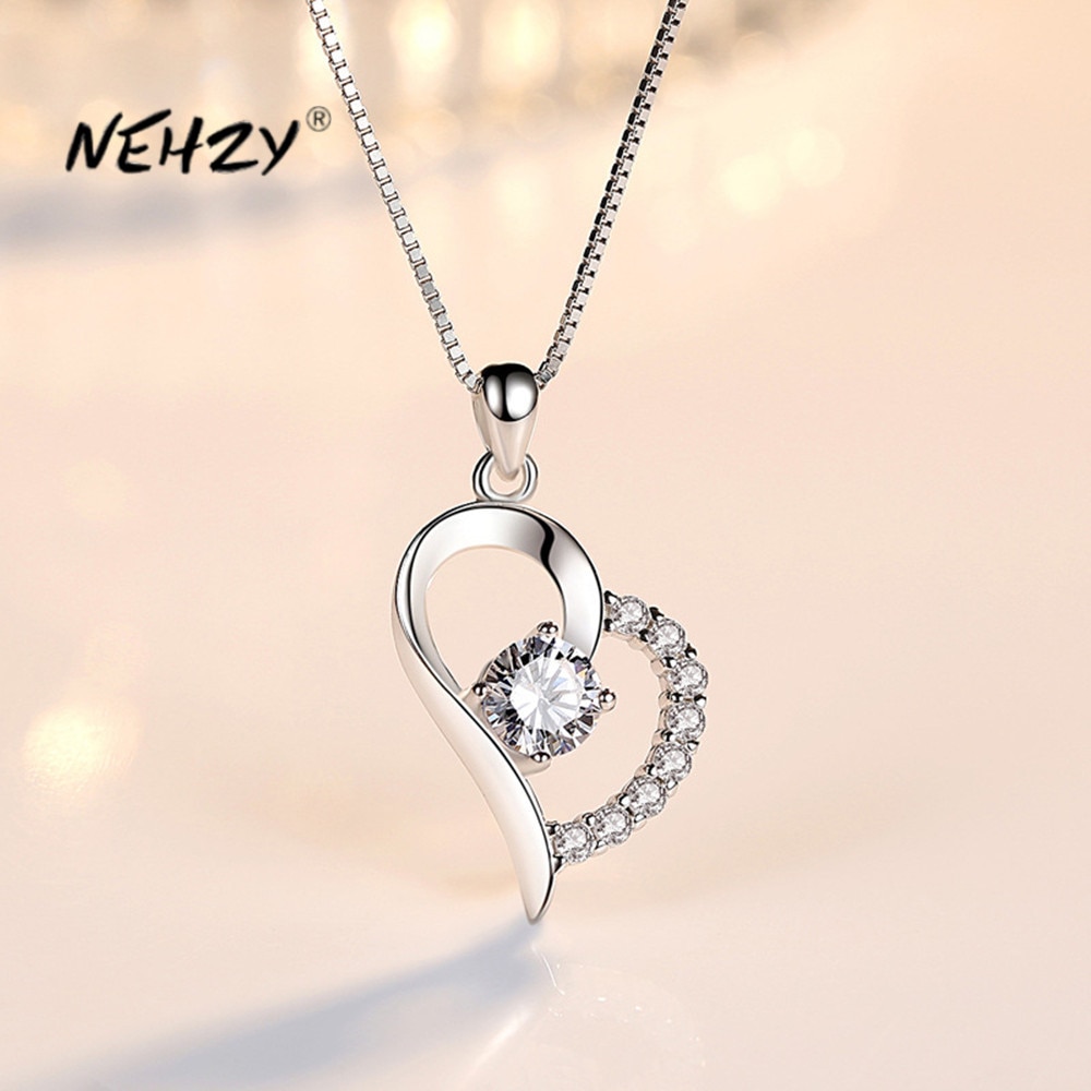 NEHZY 925 Sterling Silver New Woman Fashion Jewelry High Quality Purple Crystal Zircon Heart Pendant Necklace Length 45CM