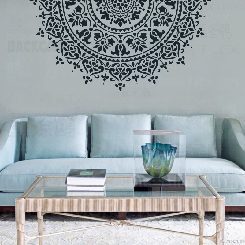 70cm - 110cm Stencil Stencils For Walls Large Paint Big Template Reusable Flooring Tile Mandala Indian Arabic Ethnic Round S052