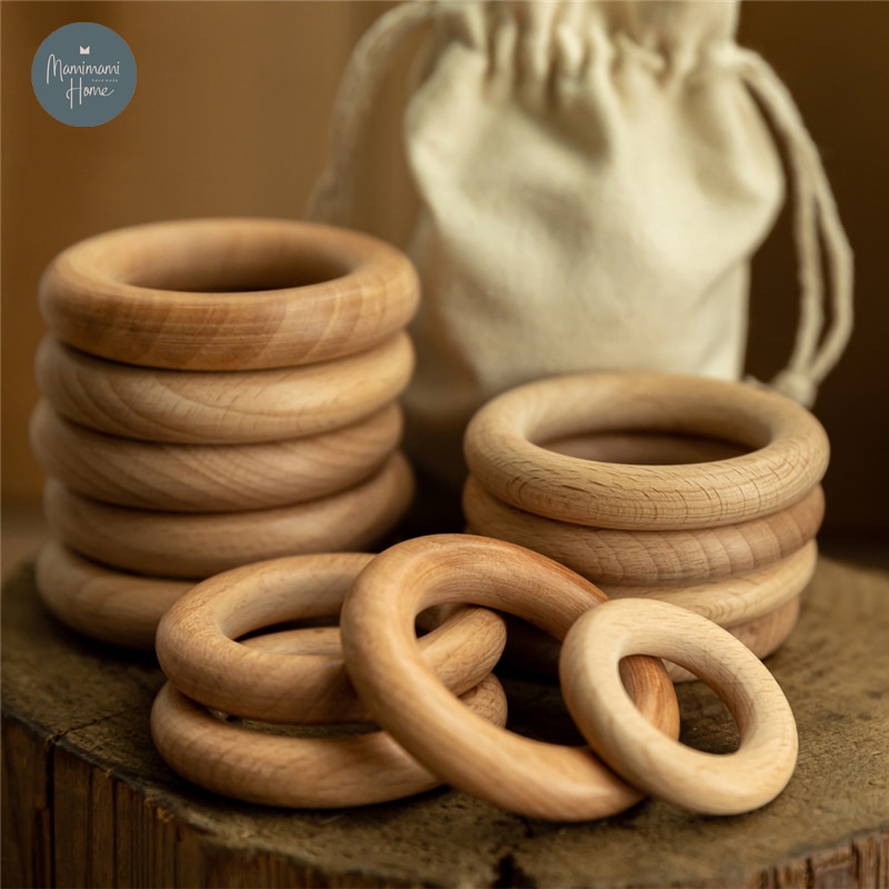 New 5Pcs 40/55/70mm Beech Wooden Baby Teething Rings Wooden Baby Teethers Accessories For Baby DIY Necklace Bracelet Making 2021