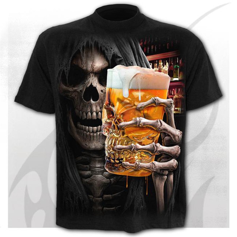 2020 T shirt Men Skeleton T-shirt Punk Rock Tshirt 3d Print oversized t shirt Vintage Men Clothing Summer black tops Plus Size