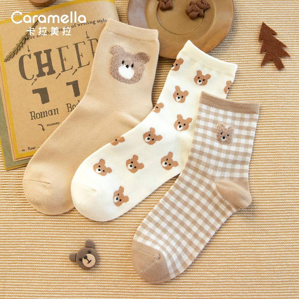 Caramella 2020 New Cartoon Animal Women Socks 3Pairs Cute Bear Girls Socks Funny Animal Party Women Socks Cotton Female Socks