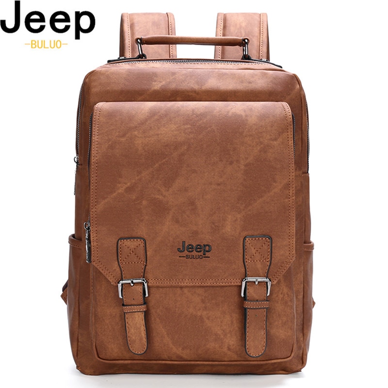 JEEP BULUO Men 15.6" Laptop School Bag Men Leather Backpacks Travel Multi Male Mochila Military camouflage style